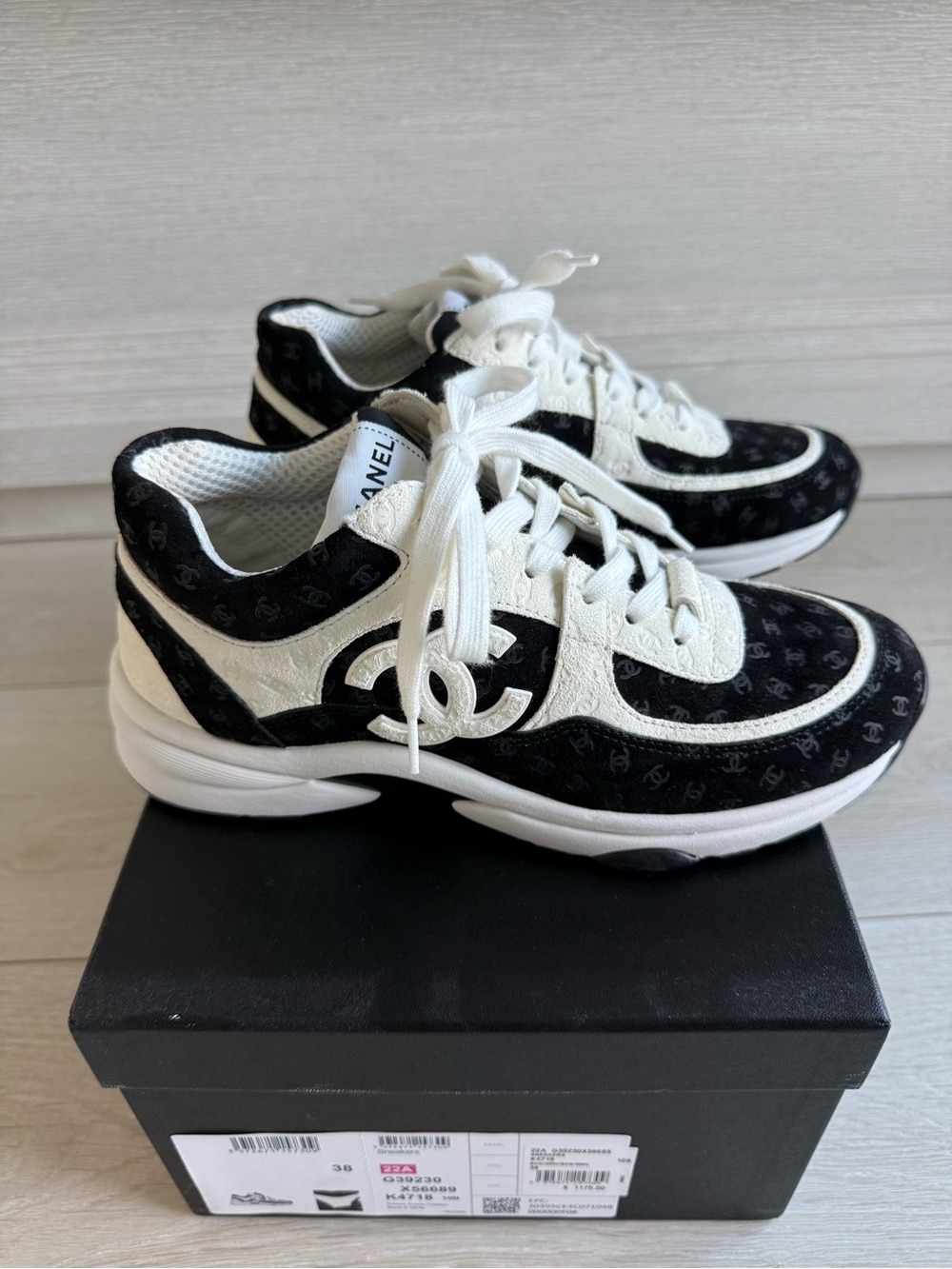 Chanel Black & White Logo Runner Sneakers Size 38/7
